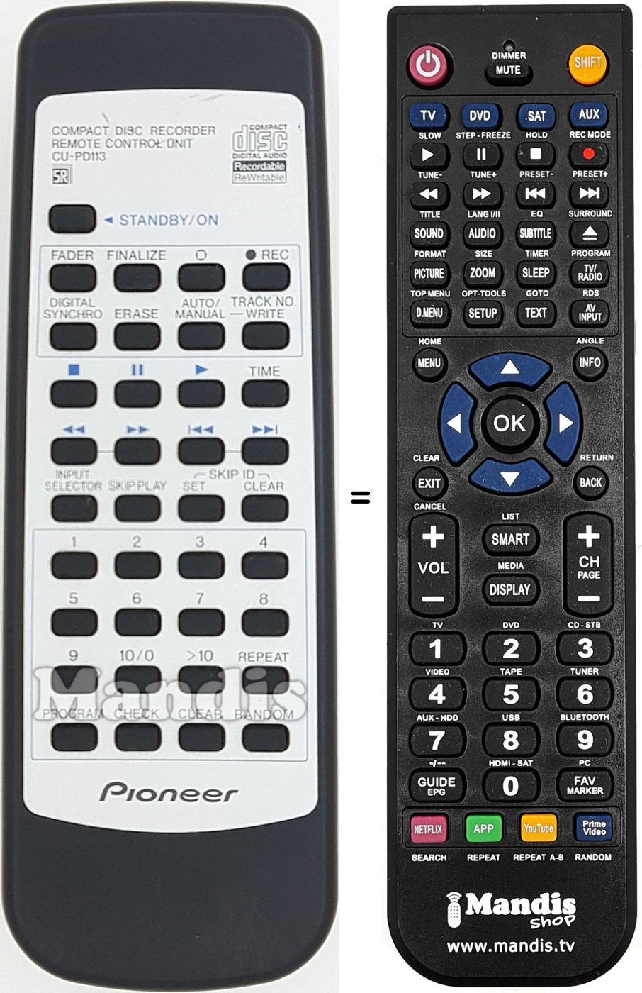 Replacement remote control Pioneer CU-PD113