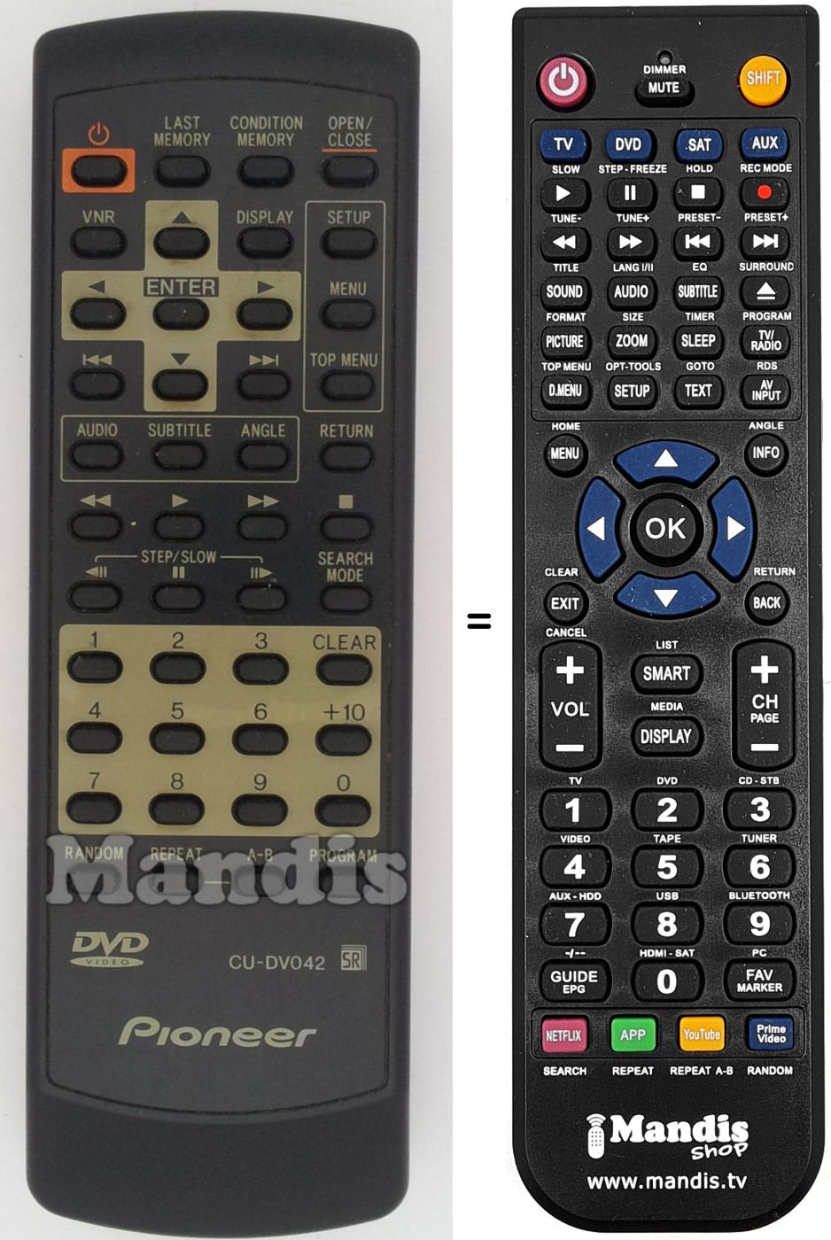 Replacement remote control Pioneer CU-DV 042