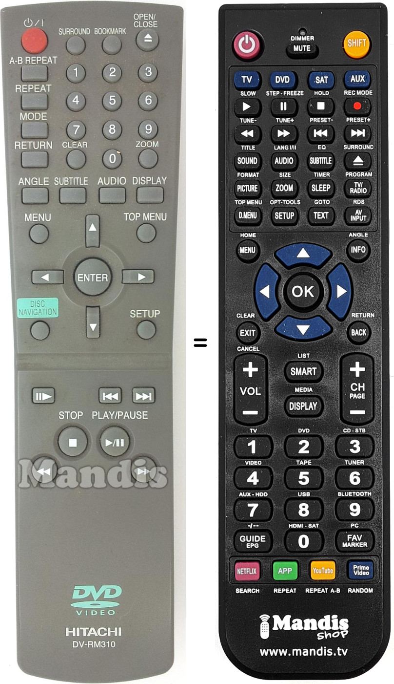 Gleichwertige Fernbedienung Hitachi DV-RM310