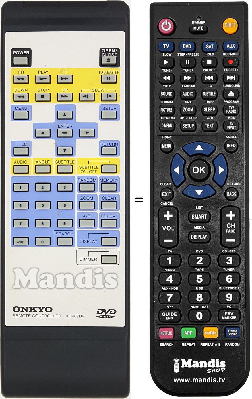 Gleichwertige Fernbedienung RC-407DV