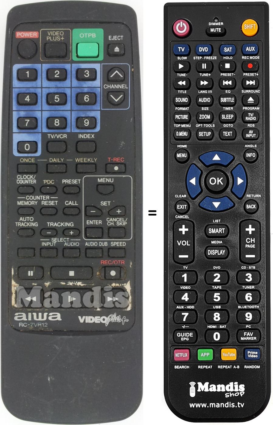 Gleichwertige Fernbedienung Aiwa RC-7 VR 12