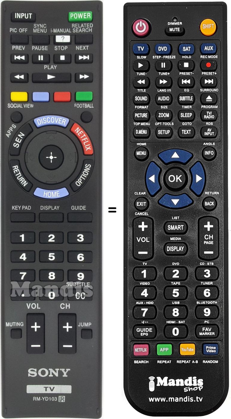 Gleichwertige Fernbedienung Sony RM-YD103