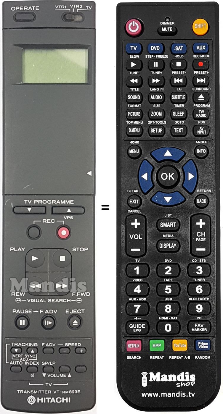 Gleichwertige Fernbedienung Hitachi VT-RM 823 E