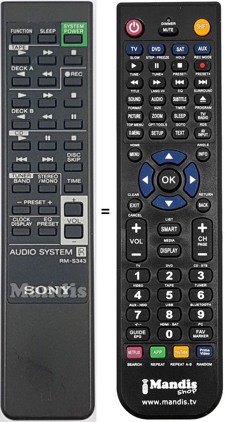Gleichwertige Fernbedienung Sony RM-S343