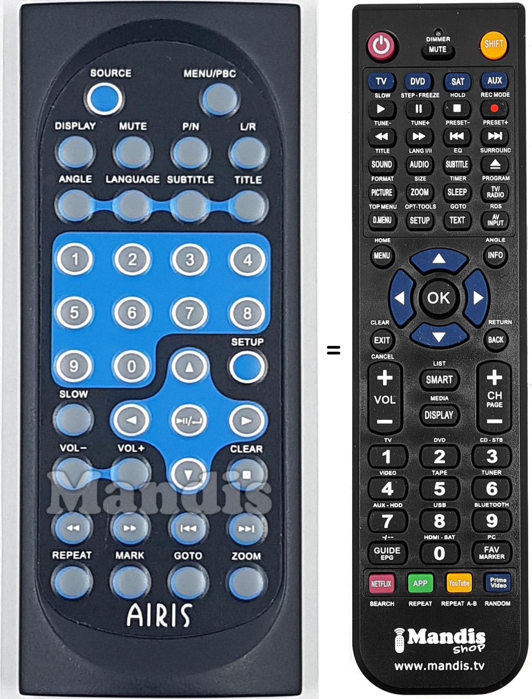 Gleichwertige Fernbedienung Airis017