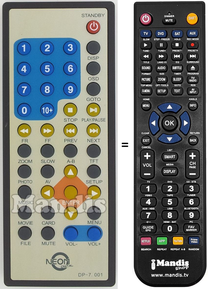 Replacement remote control DP7001