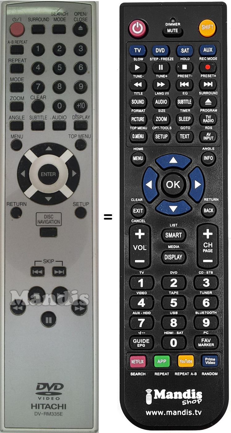 Gleichwertige Fernbedienung Hitachi DV-RM 335 E