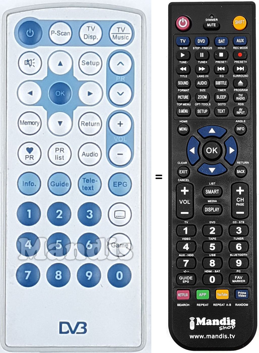 Gleichwertige Fernbedienung DVB001