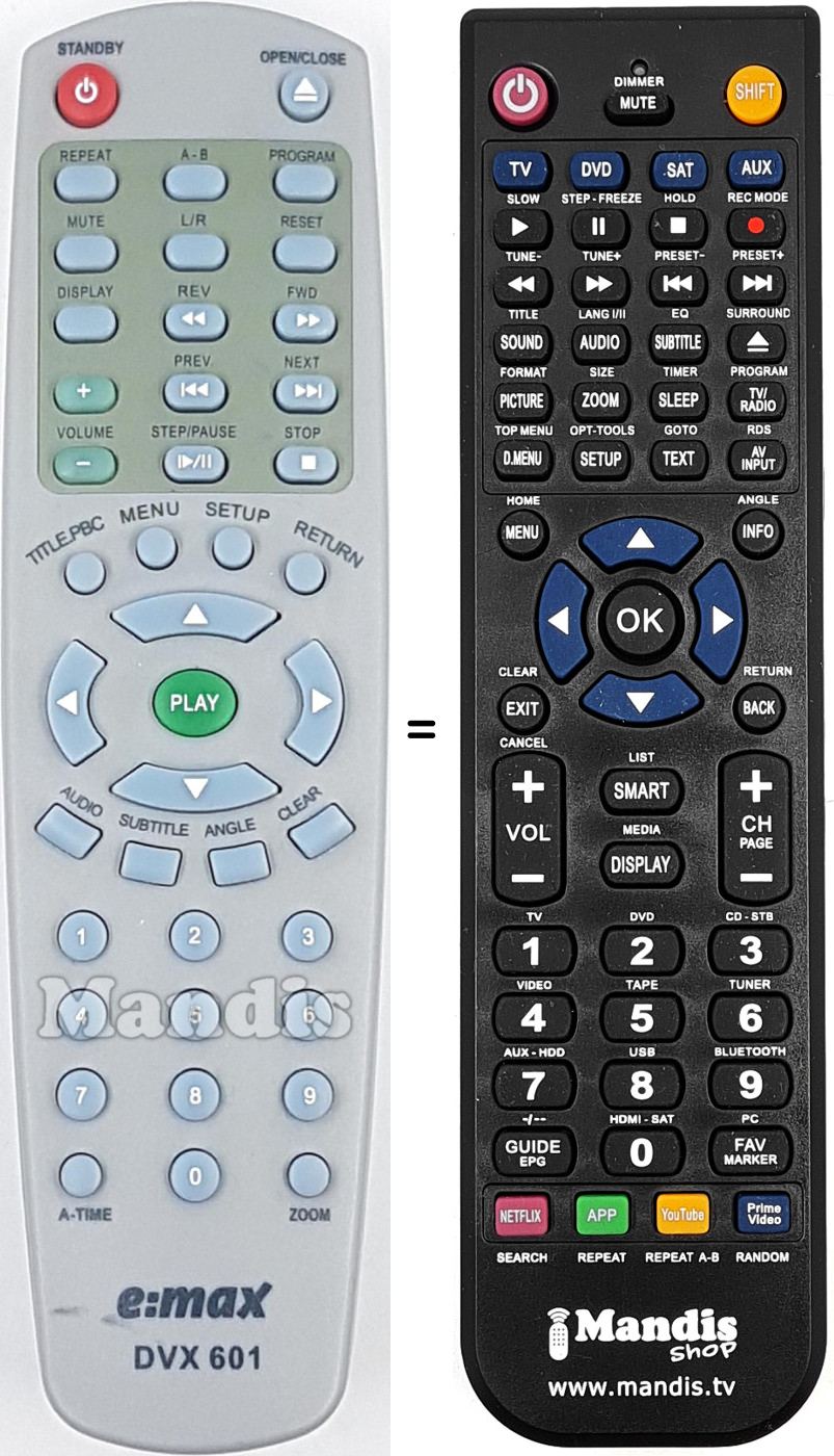 Replacement remote control DVX601