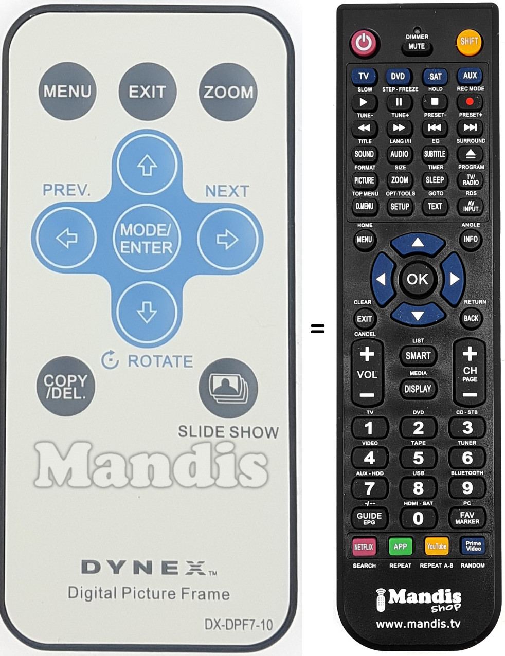 Gleichwertige Fernbedienung DX-DPF7-10