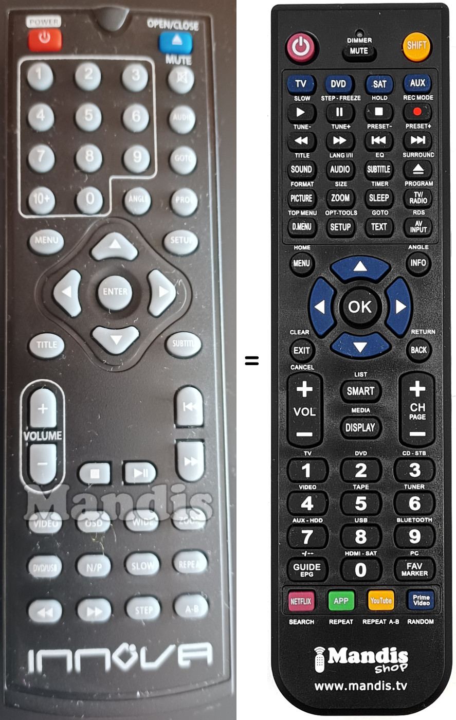 Replacement remote control INNOVA DVD-3