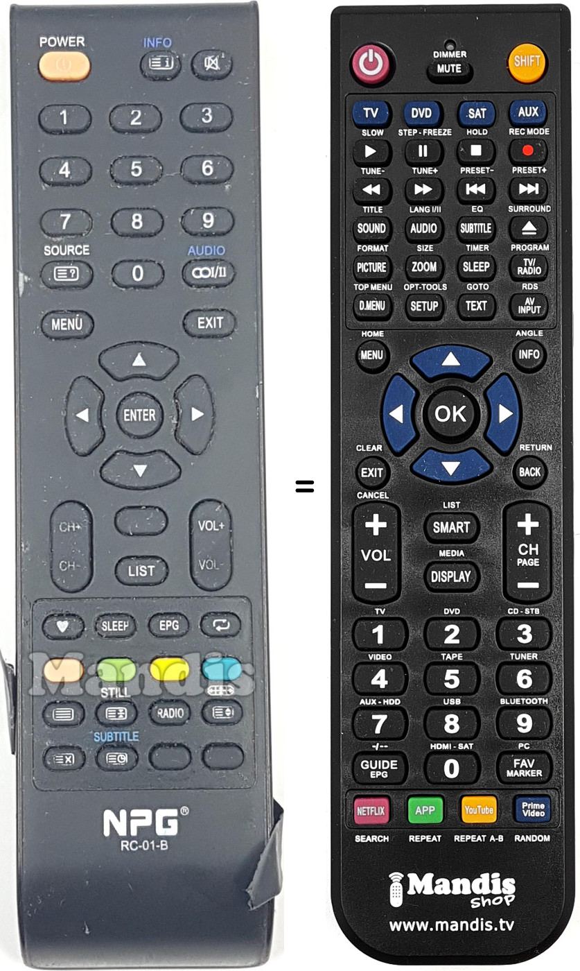Gleichwertige Fernbedienung RC-01 B