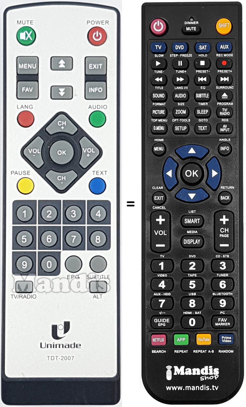 Replacement remote control UNIMADE TDT-2007