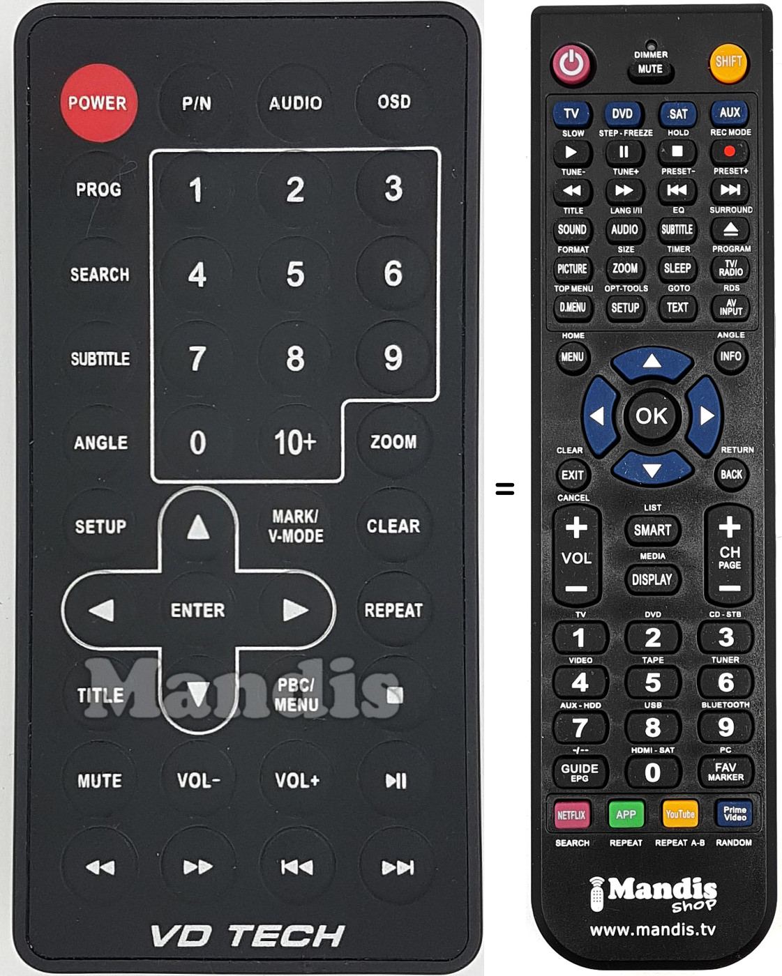 Gleichwertige Fernbedienung VDT001