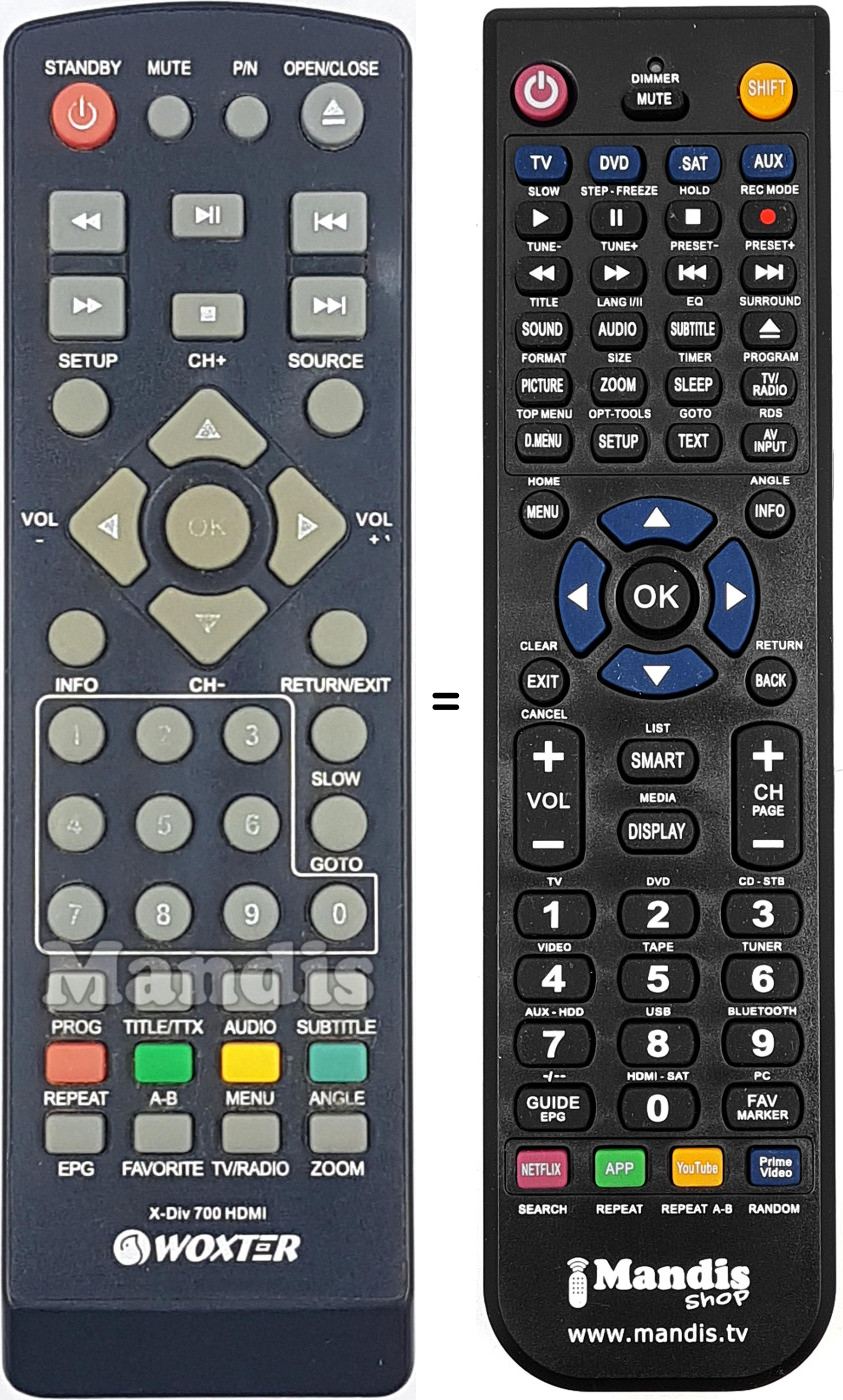 Gleichwertige Fernbedienung Woxter X-Div700-HDMI
