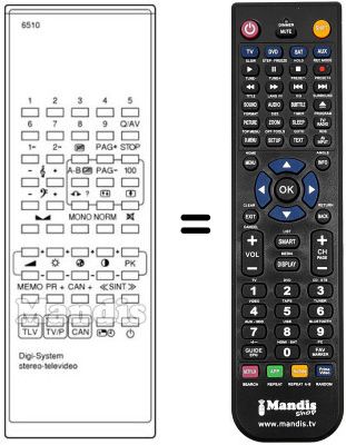 Gleichwertige Fernbedienung DIGISYSTEM STEREO TLV 6510
