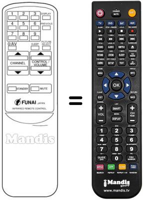Replacement remote control Funai TV 1400 A MK7 / 14'
