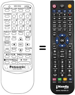 Replacement remote control Panasonic DVD A 100