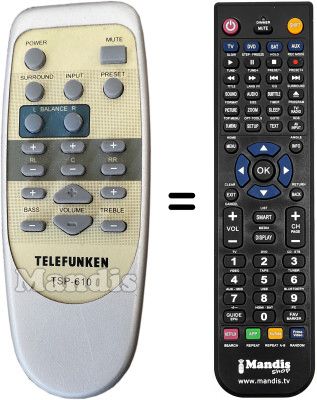 Gleichwertige Fernbedienung Telefunken TSP-610 REMOTE Gleichwertige Fernbedienung Telefunken TSP-610 REMOTE