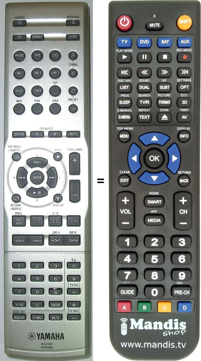 Replacement remote control Yamaha RAX26